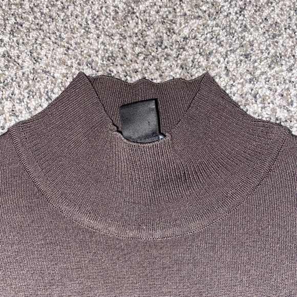 St. John Knits Ribbed Knit Mock Neck Top in Mocha Brown - Picture 2 of 5